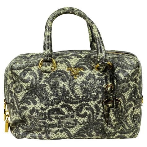 Prada Talco Lace Print Cervo Lux Bauletto Bag BL0555 